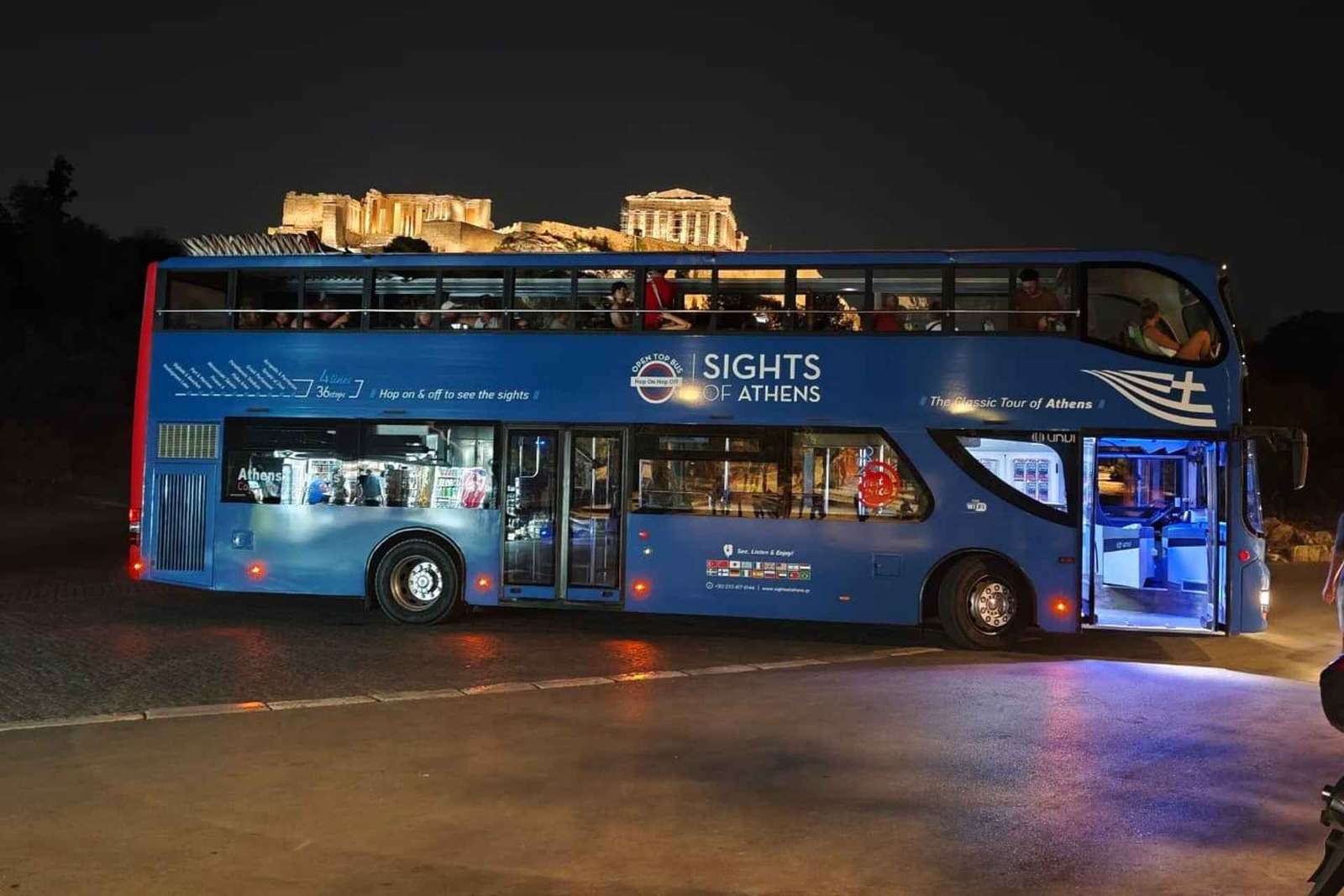Panoramiczna wycieczka po Atenach nocą otwartym autobusem piętrowym
